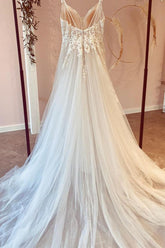 Long A-Line Tulle Sweetheart Appliques Lace Wedding Dress-27Dress